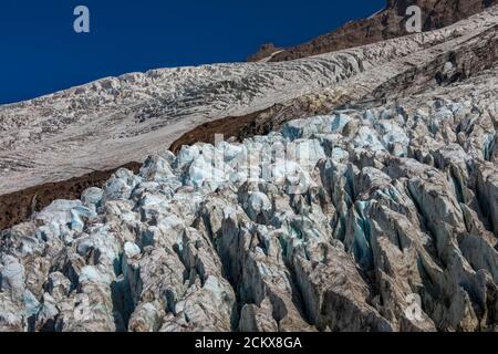 Spectaculaire Coleman Glacier descendant du mont Baker, avec des icefalls et des crevasses, vue de Heliotrope Ridge Trail, Mount Baker-Snoqualmie Nation Banque D'Images