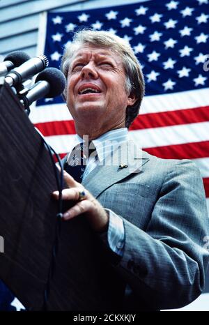 Le président Jimmy carter fait campagne sur 4 juillet 1976 - le bicentenaire américain à Westville, en Géorgie. Banque D'Images