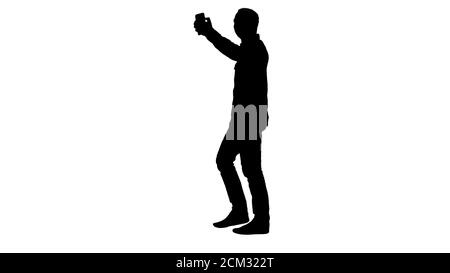Silhouette bonne marche souriante belle barbe jeune homme maki Banque D'Images
