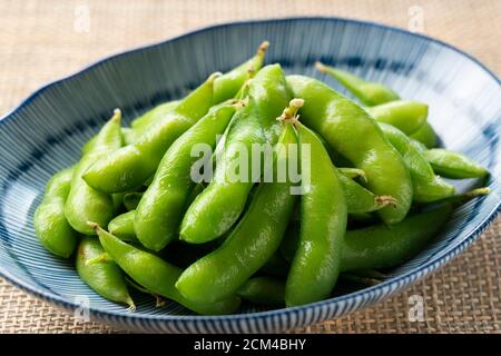 Photo en gros plan avec un edamame japonais Banque D'Images