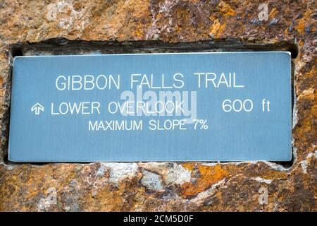 Parc national de Yellowstone, Wyoming, États-Unis - 23 juin 2019 : le sentier de montagne Gibbon Falls Banque D'Images