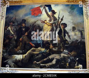 Paris, France - le Louvre peinture la liberté ligne directrice le Peuple par Delacroix XIXe siècle Banque D'Images