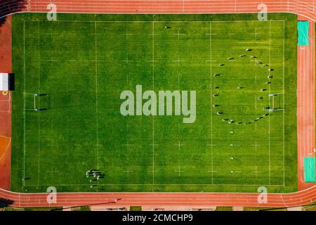des tirs de stade de rugby dans les airs Banque D'Images