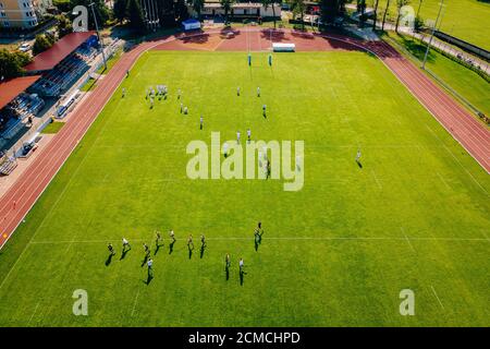 des tirs de stade de rugby dans les airs Banque D'Images