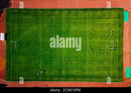 des tirs de stade de rugby dans les airs Banque D'Images