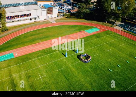 des tirs de stade de rugby dans les airs Banque D'Images