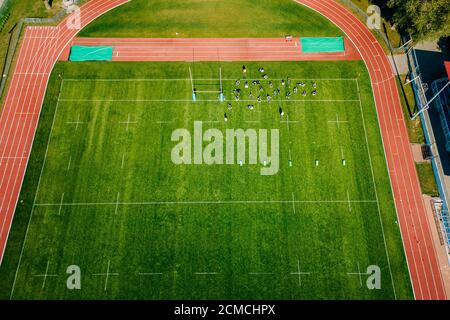 des tirs de stade de rugby dans les airs Banque D'Images