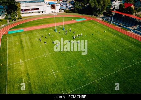 des tirs de stade de rugby dans les airs Banque D'Images
