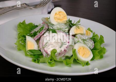 Salade de radis avec concombre et œufs pour la sauce au lait Banque D'Images