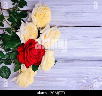 Bouquet de roses rouges et jaunes en fleurs Banque D'Images