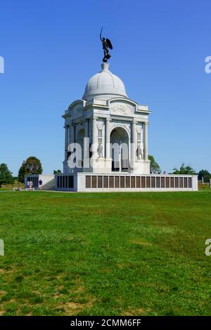 Gettysburg, PA, États-Unis - 6 septembre 2020 : le Mémorial de Pennsylvanie au parc militaire national de Gettysburg, aux États-Unis. Banque D'Images