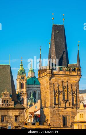 République tchèque, Prague, le Pont Charles, sur la rivière Vltava Karluv Most Banque D'Images