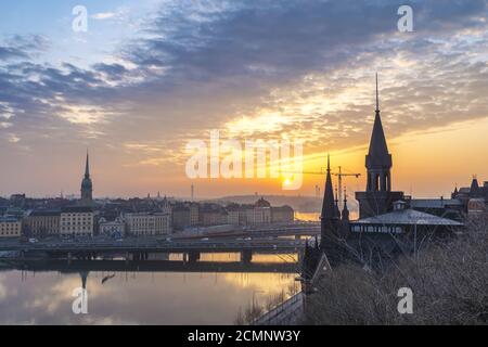 Sunrise city skyline at Stockholm Gamla Stan et Slussen, Stockholm Suède