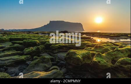 L'île de Jeju, Corée du Sud, Sunrise paysage à Seongsan Ilchulbong Banque D'Images