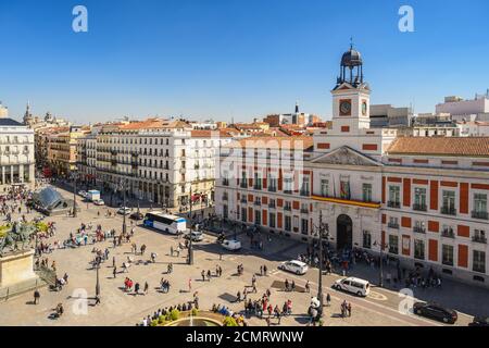 Espagne Madrid, vue aérienne sur la ville à Puerta del Sol Banque D'Images