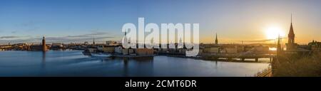 Suède Stockholm, panorama sur les toits de la ville de sunrise à Gamla Stan et Slussen