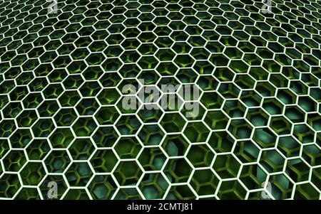 Arrière-plan abstrait, motif hexagonal 3D, illustration de rendu. Banque D'Images