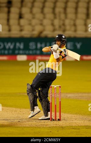 17 septembre 2020 ; Emirates Old Trafford, Manchester, Lancashire, Angleterre ; Viality Blast T20 Cricket, Lancashire Lightning versus Yorkshire Vikings ; Joe Root of Yorkshire Banque D'Images