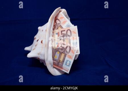 sur fond bleu dans le puits marin argent 50 Euros Banque D'Images