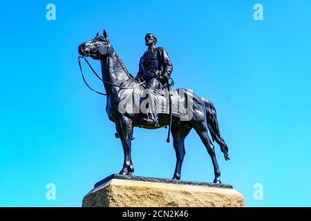 Gettysburg, PA, Etats-Unis - 6 septembre 2020 : le Mémorial du général George Meade dépeint le commandant de l'Union assis sur son cheval, Old Baldy, dans le Gettysbu Banque D'Images