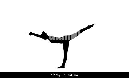 Silhouette Tuladandasana ou Balancing Stick pose est un avancé Banque D'Images