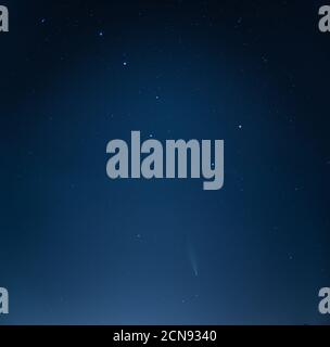 Comet NEOWISE, C / 2020 F3 comet (NEOWISE). Comète rétrograde avec une orbite quasi parabolique, au-dessus - la constellation Ursa Major. 22 juillet 2020 Banque D'Images