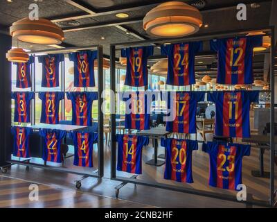 Espagne, Catalogne, Barcelone 17/06/2017 uniforme de football, uniforme des joueurs du club de football de Barcelone, musée du club de football Banque D'Images