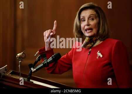 Washington, États-Unis. 18 septembre 2020. Nancy Pelosi, Présidente de la Chambre des États-Unis, parle lors d'une conférence de presse sur Capitol Hill à Washington, DC, aux États-Unis, le 17 septembre 2020. La Chambre des représentants des États-Unis a adopté jeudi une résolution condamnant « toutes les formes de sentiments anti-asiatiques liés à la COVID-19 ». Credit: Ting Shen/Xinhua/Alay Live News Banque D'Images