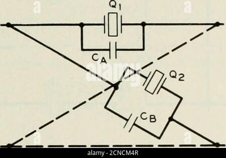 . Le journal technique de Bell System . Figure 11—UN filtre à cristaux de transformateur à trois enroulements. Le réseau avec les branches ZI et ZI est placé en série avec le réseau de formation et les inductances de terminaison en série. Par conséquent, si la bobine hybride a presque un couplage d'unité entre ses bobines secondaires et. Figure 12—UN filtre à cristaux en réseau à bande étroite. Le reste du transformateur est conçu pour fonctionner dans l'impédancedu filtre, le réseau de la Fig. 11 est équivalent au filtre à bande étroite de la Fig. 12 avec cristaux retirés des bras de treillis, plus Banque D'Images