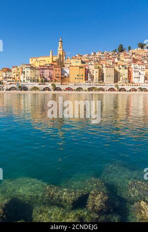 La vieille ville avec la basilique Saint-Michel-Archange, Menton, Alpes Maritimes, Côte d'Azur, Côte d'Azur, Provence, France, Méditerranée, Europe Banque D'Images