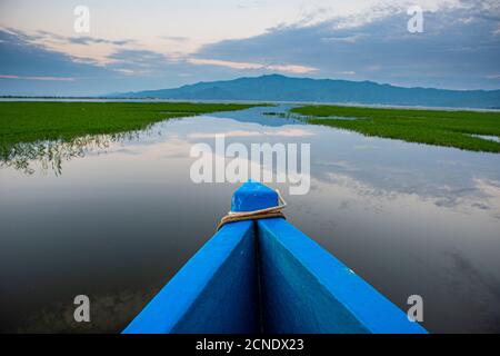 Lever de soleil sur le lac Kerkini, Macédoine, Grèce, Europe Banque D'Images