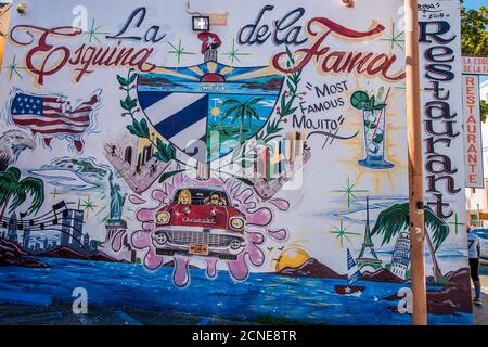 Peintures murales, Little Havana, quartier cubain de Miami, Miami, Floride, États-Unis d'Amérique Banque D'Images