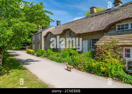 Vue sur les chalets au chaume à Baslow, Derbyshire Dales, Derbyshire, Angleterre, Royaume-Uni, Europe Banque D'Images