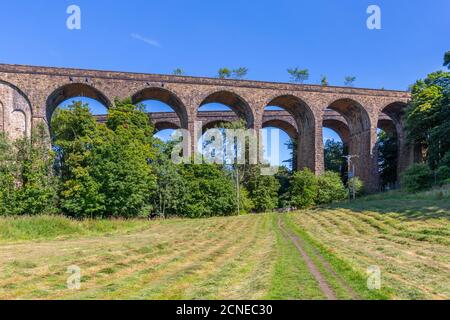 Vue sur le viaduc de chemin de fer à deux voies à Chapel Milton, Derbyshire, Angleterre, Royaume-Uni, Europe Banque D'Images