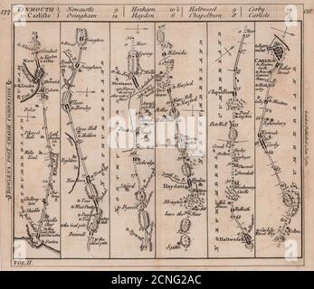 Carte de la piste de Tynemouth-Newcastle-upon-Tyne-Hexham-Carlisle. BOWLES 1782 Banque D'Images