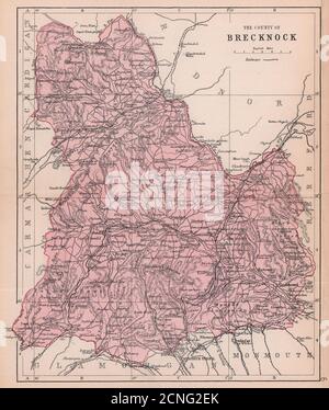 BRECKNOCKSHIRE 'County of Brecknock' Brecon Beacons Wales BARTHOLOMEW 1882 map Banque D'Images