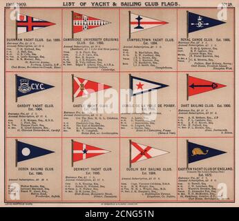 YACHT & SAILING CLUB FLAGS B-E Cambridge Cardiff Dart Deben Derwent Dublin 1908 Banque D'Images