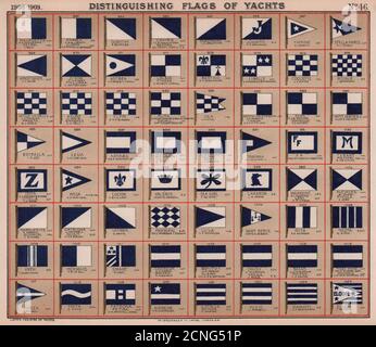 DRAPEAUX DE YACHT. Bleu et blanc (2) 1908 ancienne photo d'époque Banque D'Images