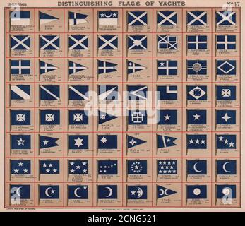 DRAPEAUX DE YACHT. Bleu et blanc (3) 1908 ancienne photo d'époque Banque D'Images