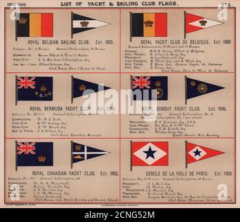 ROYAL YACHT & SAILING CLUB FLAGS B-C Belge Bermudes Bombay Canadien 1908