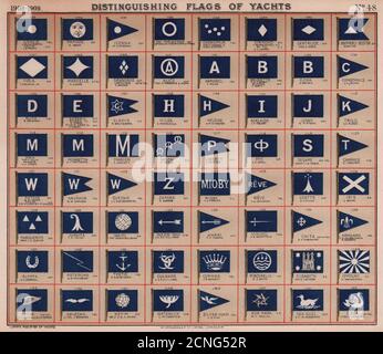 DRAPEAUX DE YACHT. Bleu et blanc (4) 1908 ancienne photo d'époque Banque D'Images