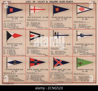 YACHT & SAILING CLUB FLAGS A-B Baltic Belfast Bembridge Berlin Brighton 1908 Banque D'Images