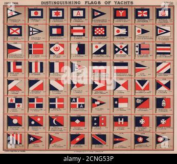 DRAPEAUX DE YACHT. Rouge, blanc et bleu (5) 1908 photo ancienne d'époque Banque D'Images