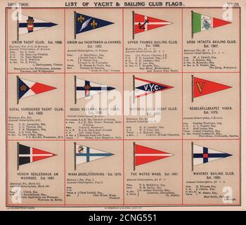 YACHT & SAILING CLUB FLAGS U-W Cannes Upper Thames Vancouver Waveney 1908 Banque D'Images