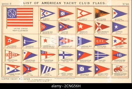 LE CLUB DE YACHT AMÉRICAIN MARQUE A-K Ensign American Biscayne Boston Brooklyn Corinthien 1896 Banque D'Images