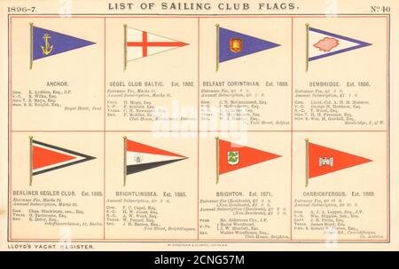 YACHT & SAILING CLUB FLAGS A-C Belfast Brightlingsea Brighton Carrickfergus 1896