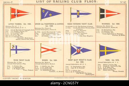 YACHT & VOILE CLUB FLAGS U-Y Thames Cannes Wasa Weser West Quay Yare 1896 Banque D'Images