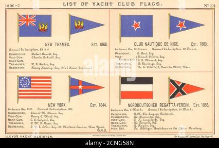 DRAPEAUX DU YACHT ET DU CLUB DE VOILE. Nouvelle Tamise. Bien. New York. Norddeutscher 1896 Banque D'Images