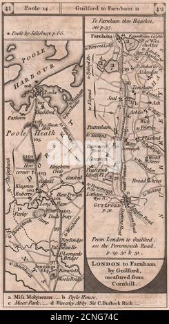 St Leonards - Poole. Guildford - Farnham Road Strip map PATERSON 1803 Old Banque D'Images