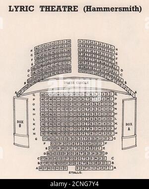 SALLE de spectacle LYRIC HAMMERSMITH THEATRE avec plan de sièges vintage. Londres 1937 vieux imprimé vintage Banque D'Images